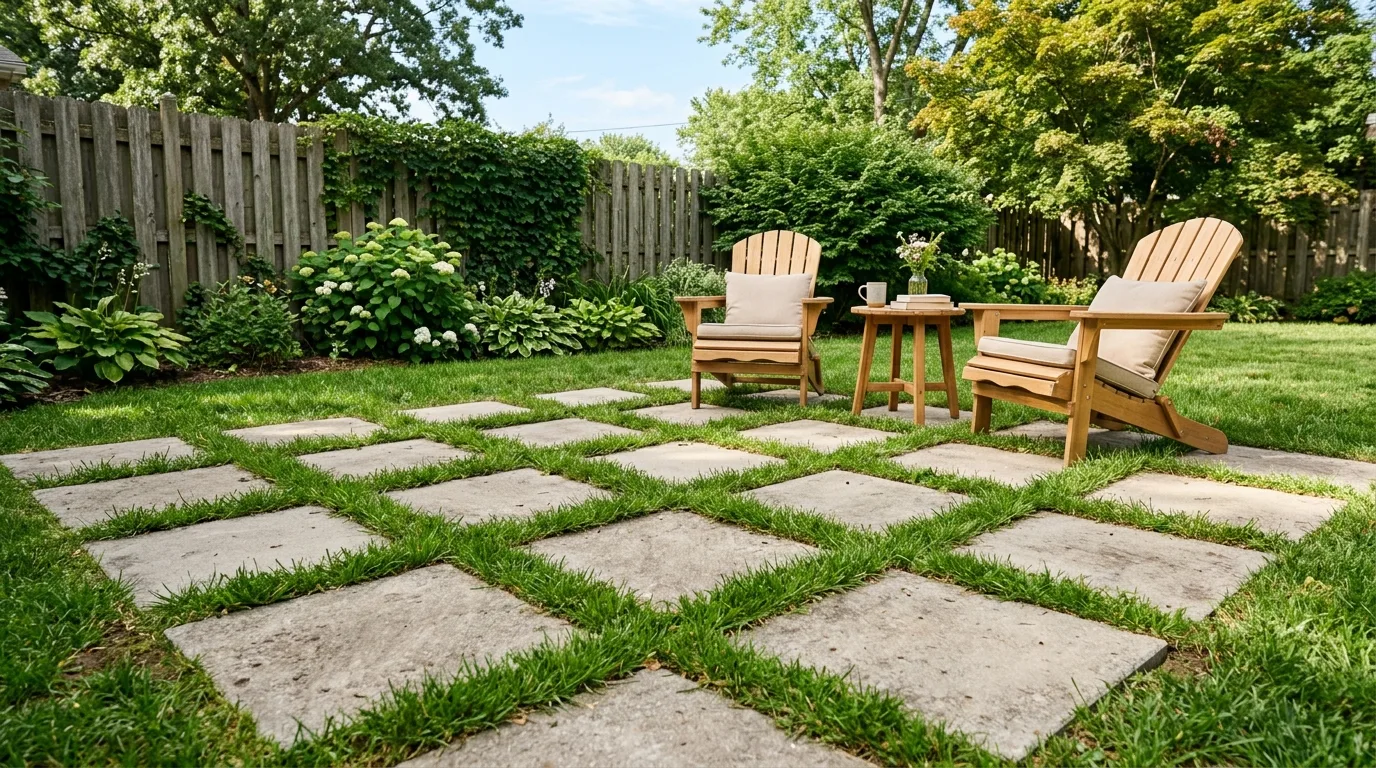 DIY Concrete Slab Patio With Grass Gaps